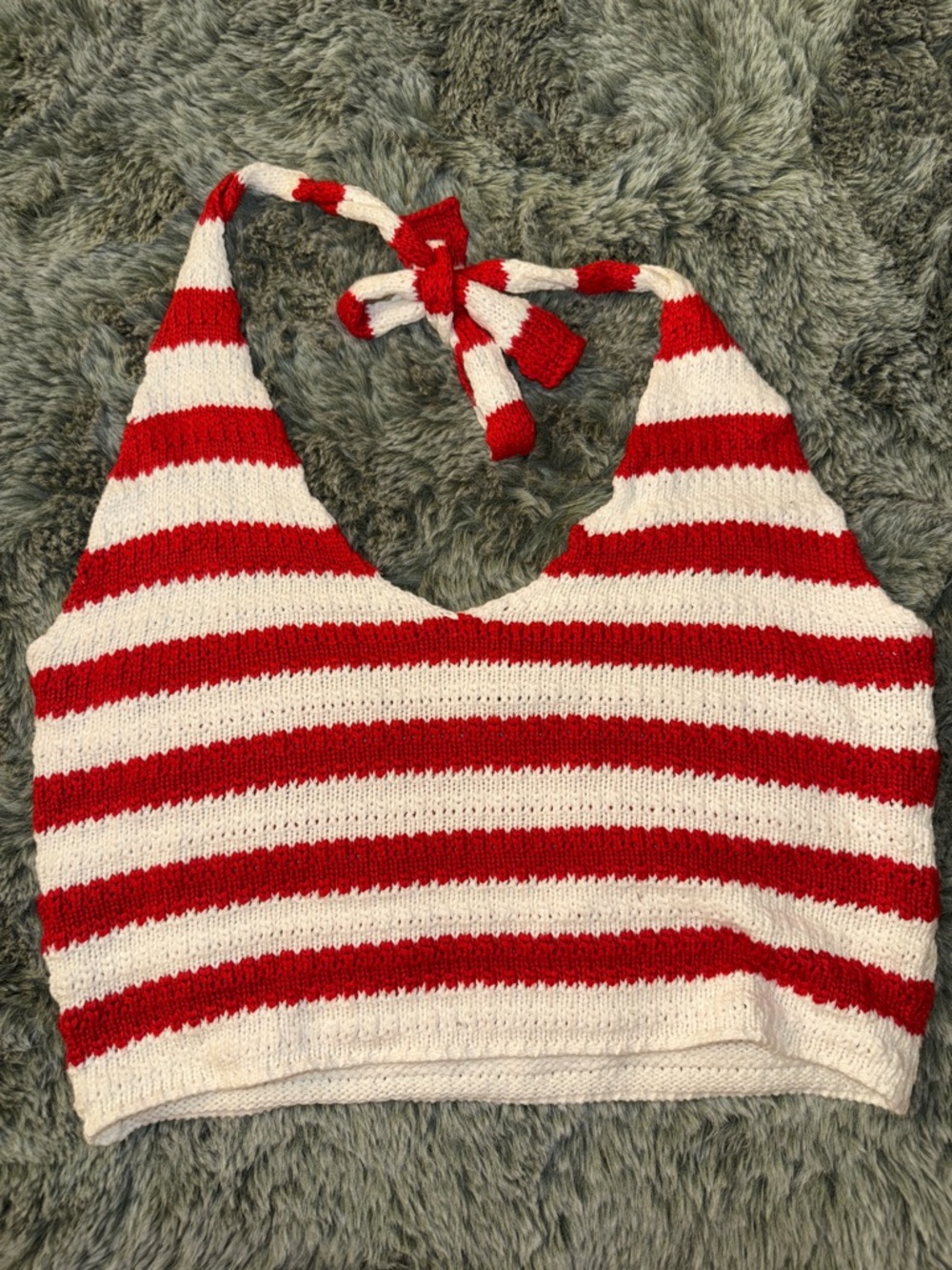 Windsor Red and White Striped Knit Halter Crop Top